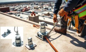 Roof Anchor Bracket, Fall Arrest System, Connects To Wood Surfaces With Roofing Harness Safety Kit, Adjustable Connector